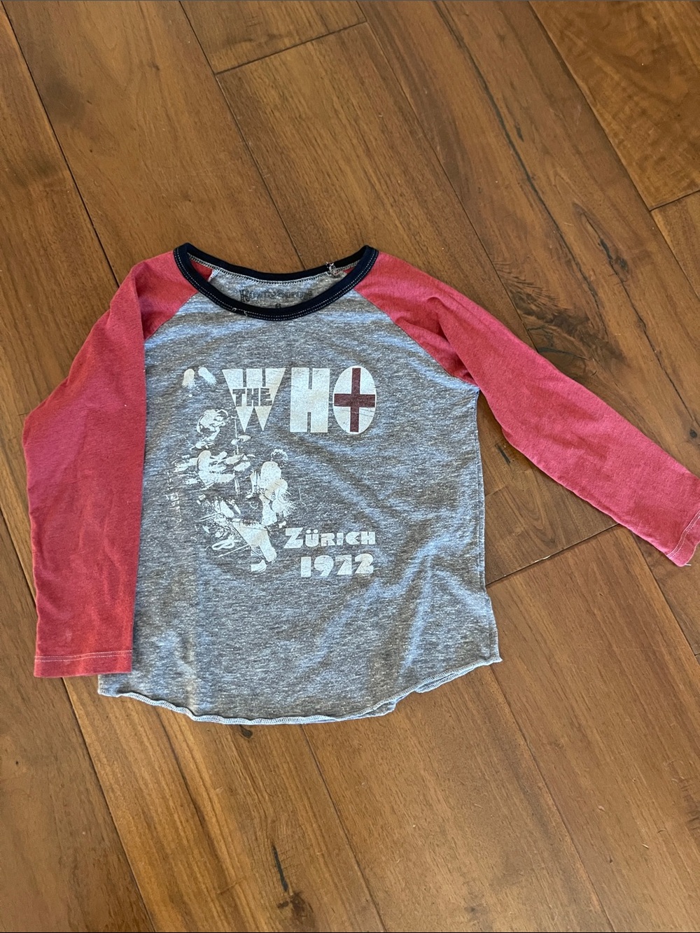Rowdy Sprout Grey Shirt with Red Raglan Sleeves
